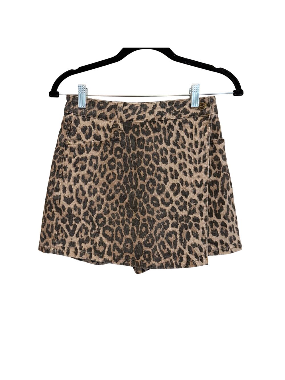 Oraije Leopard Wrap Skirt Skort 34 XS Brown Y2K Animal Print Mob Wife Going Out